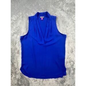 Vince Camuto Royal Blue Sleeveless Draped V-Neck Blouse Small Minimalist Office